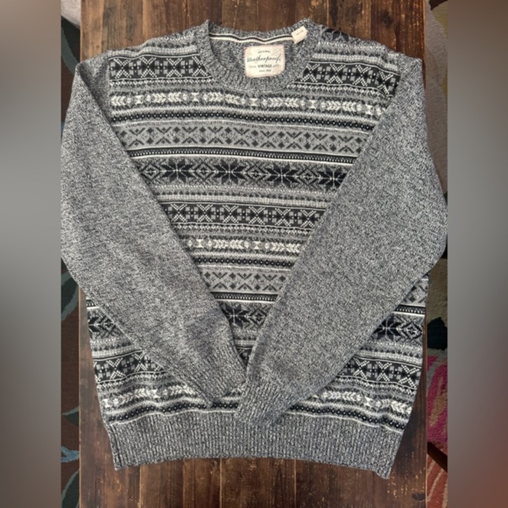 Weatherproof Vintage Gray Patterned Men's Crewneck Sweater